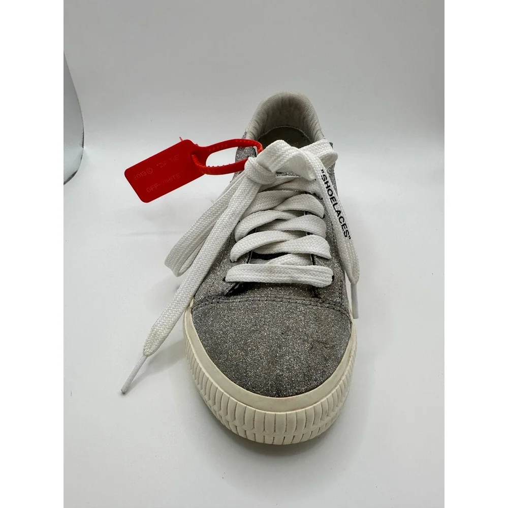 Off-White‎ Kids Low Vulcanized Silver Glitter Sneakers Zip Tie Shoes